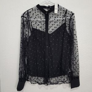 J Crew Sheer button-up with camisole in dot print Sz 8 NWT BN037